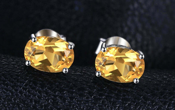 1.5ct Stud Earrings Oval Cut Yellow Citrine Solitaire Design 14k White Gold Over