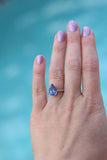 2.2ct Engagement Ring Pear Cut Blue Sapphire Hidden Halo 14k Rose Gold Finish