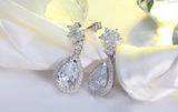 2.9ct Pear Cut VVS1D Diamond Halo Teardrop Stud Earrings 14k White Gold Finish