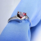 1.1ct Heart Cut Red Garnet Engagement Ring 14k White Gold Over Trilogy Solitaire