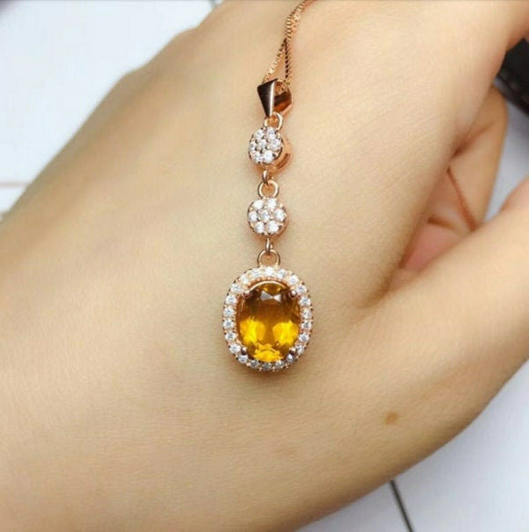 2ct Yellow Citrine Pendant Oval Cut Cluster Halo 14k Rose Gold Finish NO CHAIN