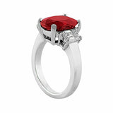 2.5Ct Oval Pink Ruby Trilogy Solitaire Ring 14K White Gold Finish Diamond Accent