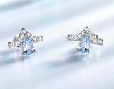 2ct Stud Earrings Pear Cut Blue Aquamarine Crown Design 14k White Gold Finish