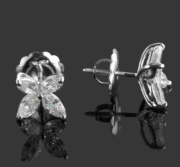 2.89ct Marquise Cut VVS1D Diamond Floral Stud Earrings 14k White Gold Finish