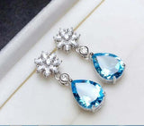 2.5ct Drop Earrings Pear Cut Blue Topaz Tear Floral 14k White Gold Finish