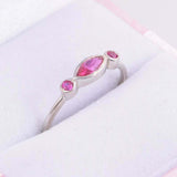 1.2ct Marquise Pink Ruby Engagement Ring Trilogy Solitaire 14k White Gold Finish