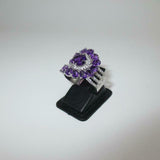 5ct Engagement Ring Round Pear Cut Amethyst Floral Cocktail 14k WhiteGold Finish