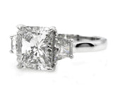 5Ct Cushion Cut Trilogy Engagement Ring 14K White Gold Finish Trapezoid Accents