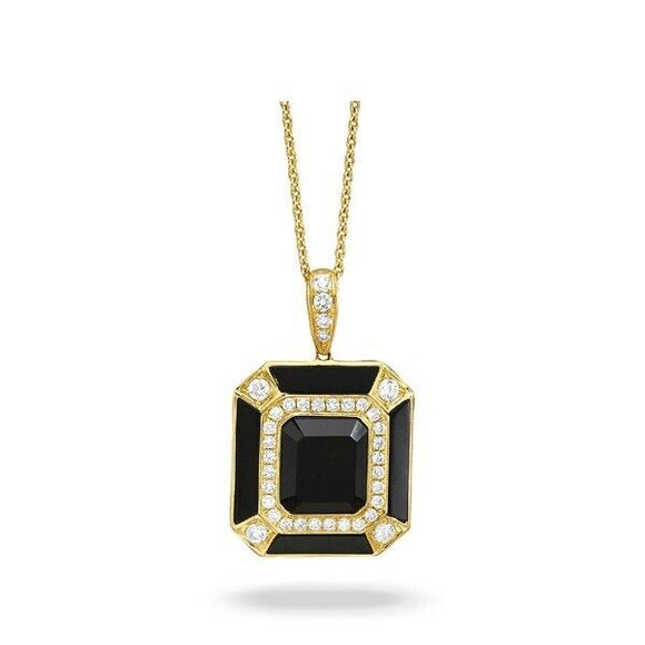 1.6ct Emerald Cut Black Diamond Pendant Chain Halo Art Deco 14k Yellow Gold Over