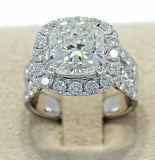 5Ct Cushion Diamond Wide Studded Shank Halo Engagement Ring 14K White Gold Over