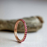 1.5ct Wedding Ring Band Round Cut Pink Ruby Full Eternity 14k Rose Gold Finish