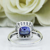 2.4ct Cushion Cut Blue Sapphire Engagement Ring Diamond Halo 14k White Gold Over