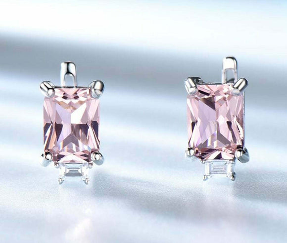 2.2ct Stud Earrings Radiant Cut Peach Morganite Stylish 14k White Gold Finish