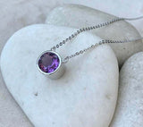 2ct Oval Purple Amethyst Bezel Set Solitaire Pendant Chain 14k White Gold Over