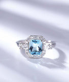 2ct Radiant Cut Blue Aquamarine Engagement Ring Halo Trilogy 14k White Gold Over