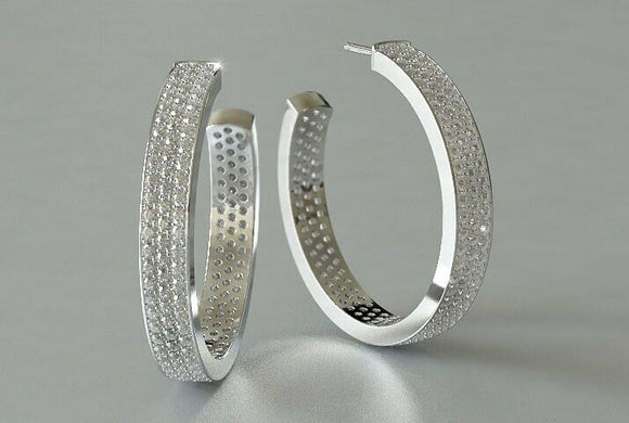 2ct Round Brilliant Cut Diamond Pave Set Hoop Earrings 14k White Gold Finish