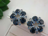 3ct Round Cut Blue Sapphire Flower Design Stud Earrings 14k White Gold Finish