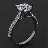 Round Accents Solitaire Engagement Ring 1.7ct Cushion Diamond 14k WhiteGold Over