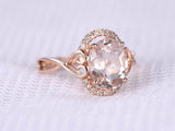 1ct Oval Cut Peach Morganite Engagement Ring 14k Rose Gold Finish Halo Infinity