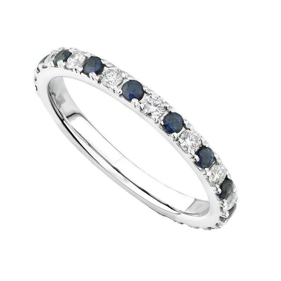 2ct Round Blue Sapphire Diamond Eternity Wedding Band Ring 14k White Gold Finish