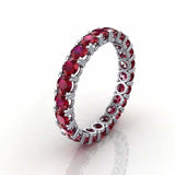 3.5ct Round Cut Pink Ruby Wedding Band Iced Full Eternity 14k White Gold Finish