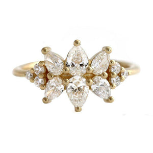 2.1ct Pear Cut VVS1D Diamond Engagement Ring 14k Yellow Gold Over Cluster Floral