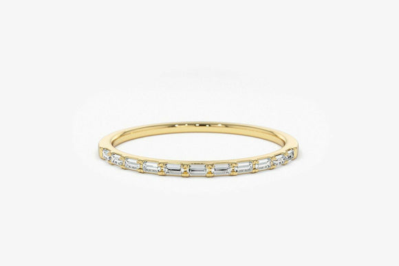 0.9ct Wedding Band Baguette Cut Diamond Minimalist Design 14k Yellow Gold Finish