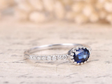 1.2ct Oval Cut Blue Sapphire Accents with Solitaire Ring 14k White Gold Finish