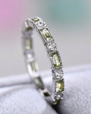 3Ct Baguette Cut Green Peridot Diamond Eternity Wedding Band 14K White Gold Over