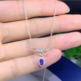 2ct Blue Tanzanite Pendant with Chain Oval Cut Knot Design 14k White Gold Finish