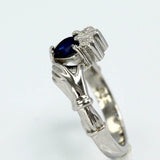 1ct Heart Cut Blue Sapphire Engagement Ring Claddagh Irish 14k White Gold Finish