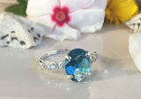 2.1ct Engagement Ring Oval Blue Topaz Round Diamond Accent 14k White Gold Finish