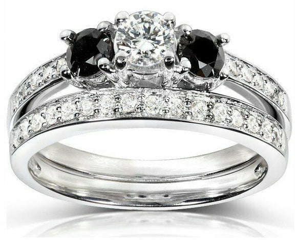 3Ct Round Cut Black Diamond Bridal Set Solitaire Ring Band 18K White Gold Finish