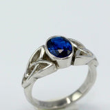 2ct Oval Blue Sapphire Engagement Ring Celtic Trinity Knot 14k White Gold Finish