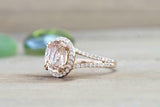 2.45ct Oval Cut Morganite Engagement Ring Halo Split Shank 14k Rose Gold Finish