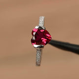 1ct Heart Cut Pink Ruby Solitaire with Round Accent Ring 14k White Gold Finish