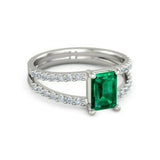 5Ct Green Emerald Diamond Split Shank Engagement Ring 14K White Gold Finish