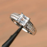 2.4ct Engagement Ring Asscher Diamond Solitaire with Accent 14k White Gold Over