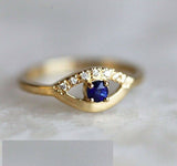 0.6ct Round Cut Blue Sapphire Engagement Ring 14k Yellow Gold Over Unique Design