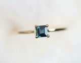 0.5ct Engagement Ring Asscher London Blue Topaz Solitaire 14k Yellow Gold Finish