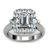 2.5ct Emerald Cut VVS1D Diamond Halo Engagement Ring 14k White Gold Finish