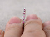 1ct Round Cut Alternate Pink Ruby Diamond Half Eternity Band 14k White Gold Over