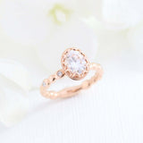 1.6ct Oval Cut Diamond Engagement Ring Floral Solitaire 14k Rose Gold Finish