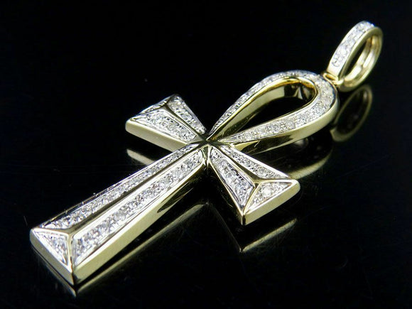 1.2ct Round Cut Diamond Pendant Egyptian Ankh Cross Charm 14k Yellow Gold Finish