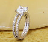 Bridal Set Engagement Ring 2ct Princess Cut VVS1D Diamond 14k White Gold Finish