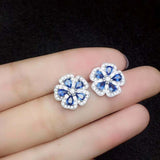 2.5ct Pear Cut Blue Sapphire Flower Design Stud Earrings 14k White Gold Finish