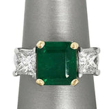 2Ct Asscher Cut Green Emerald Three Stone Engagement Ring 14K Dual Gold Finish