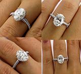 4Ct Oval Cut Diamond Accent Hidden Halo Solitaire Ring 14K White Gold Finish