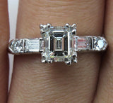 3Ct Emerald Cut Diamond Unique Stylish Engagement Ring 14K White Gold Finish