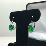 1ct Drop Earrings Oval Cut Green Emerald Solitaire LeverBack 14k White Gold Over